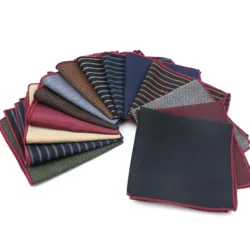 High Quality Striped Cotton Wool Pocket Square Men's Hankerchief Business Black Grey Hanky Casual Scarves Suit Accessories Gift