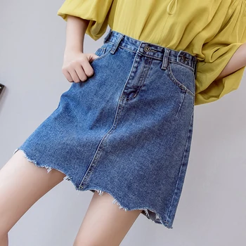 

2020 Summer New Women Denim Skirt Female Chic High Waist Tassel Mini Skirt Black/Blue Woman Casual All-match Jean Skirts