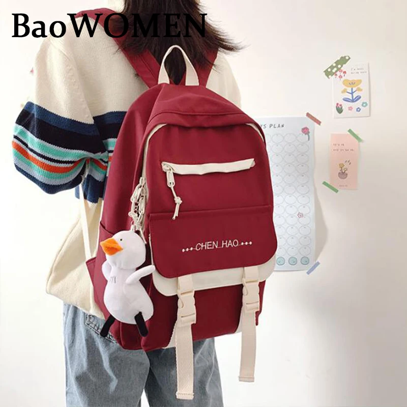 

BaoWomen Waterproof Nylon Backpack For Female College Students Embroidery Kawaii School Bags Fashion Book Lady Bag Wholesale