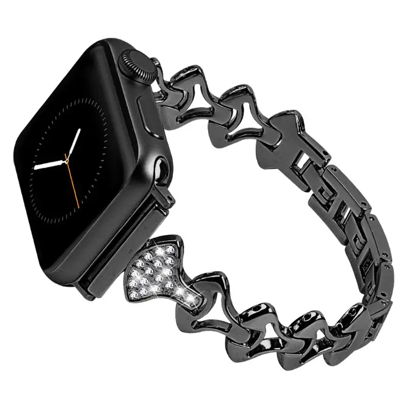 7HH1500520-2-BK Для Apple Watch ремешок 40 мм 44 мм 38 мм 42 мм Женский бриллиантовый ремешок для Apple Watch серии 4 3 2 1 iWatch браслет из нержавеющей стали ремешок - Цвет: 7HH1500520-2-BK