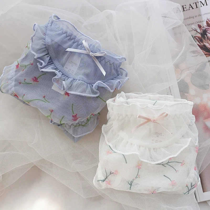 

Sexy Women Thongs White Black Blue Seamless Thong Panties Briefs Floral Ruffles Cute Lingerie Femme Plus Size Underwear Panty