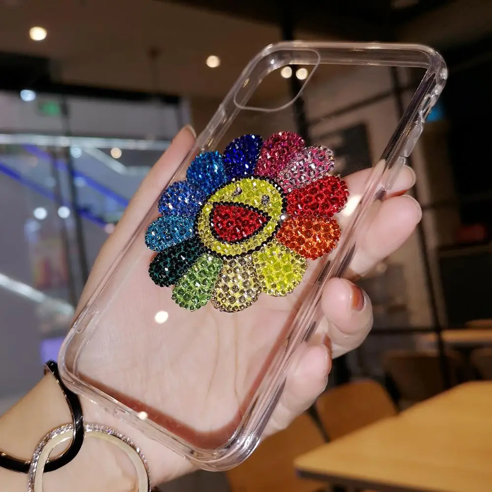 Роскошный чехол для huawei P30 pro с цветком от солнца и кристаллами для huawei p20 mate 20 mate30 nova5 Модный чехол для девушек+ ремешок - Цвет: only case