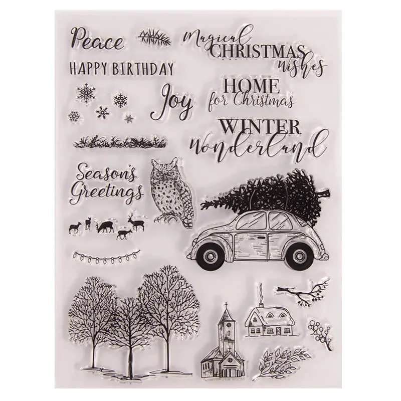 New Merry Christmas Winter Words Car Owl Tree Clear Silicone Stamp Seal DIY Scrapbooking Album Decorative Clear Stamp Sheets