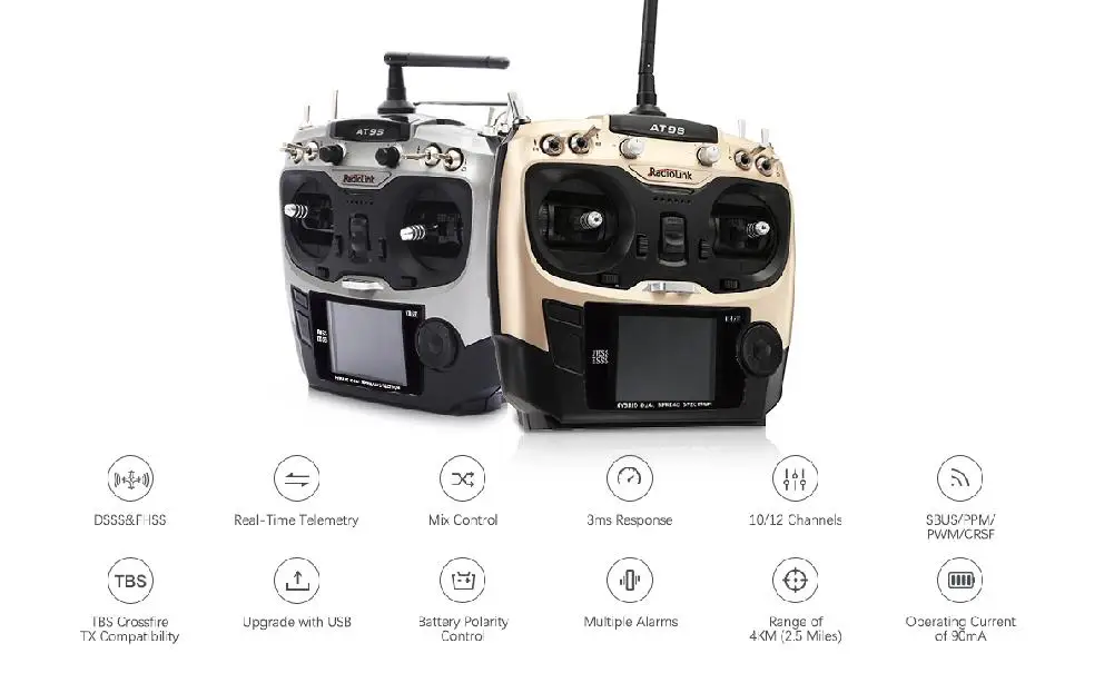 Радиоуправляемый контроллер Radiolink AT9S Pro TX 10/12CH T8S Crossfire с R12DSM RX 2,4G для гоночного дрона в режиме 1/2