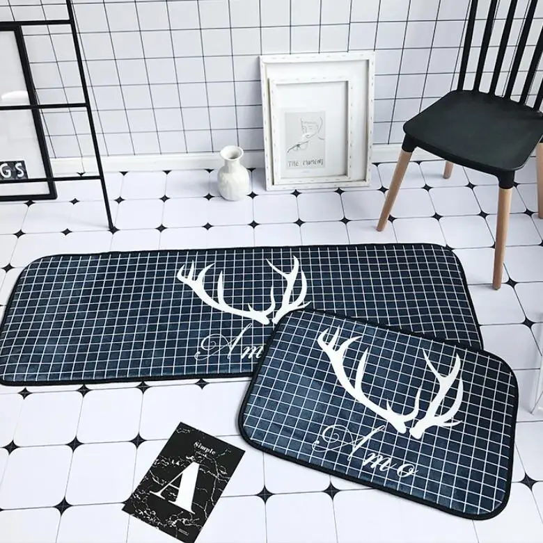 

Doormat Kitchen Carpet Anti-Slip Waterproof Nordic Style Deer Unicorn Polyester Rubber Bottom Bathroom Christmas Dustproof Mats