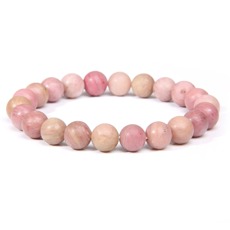 Rhodochrosite Мода натуральный камень розовый ангелит бусины браслет 8 мм Sunstone бисером энергетическая Йога браслет ювелирные изделия для женщин Подарки ручной работы - Окраска металла: Rhodochrosite