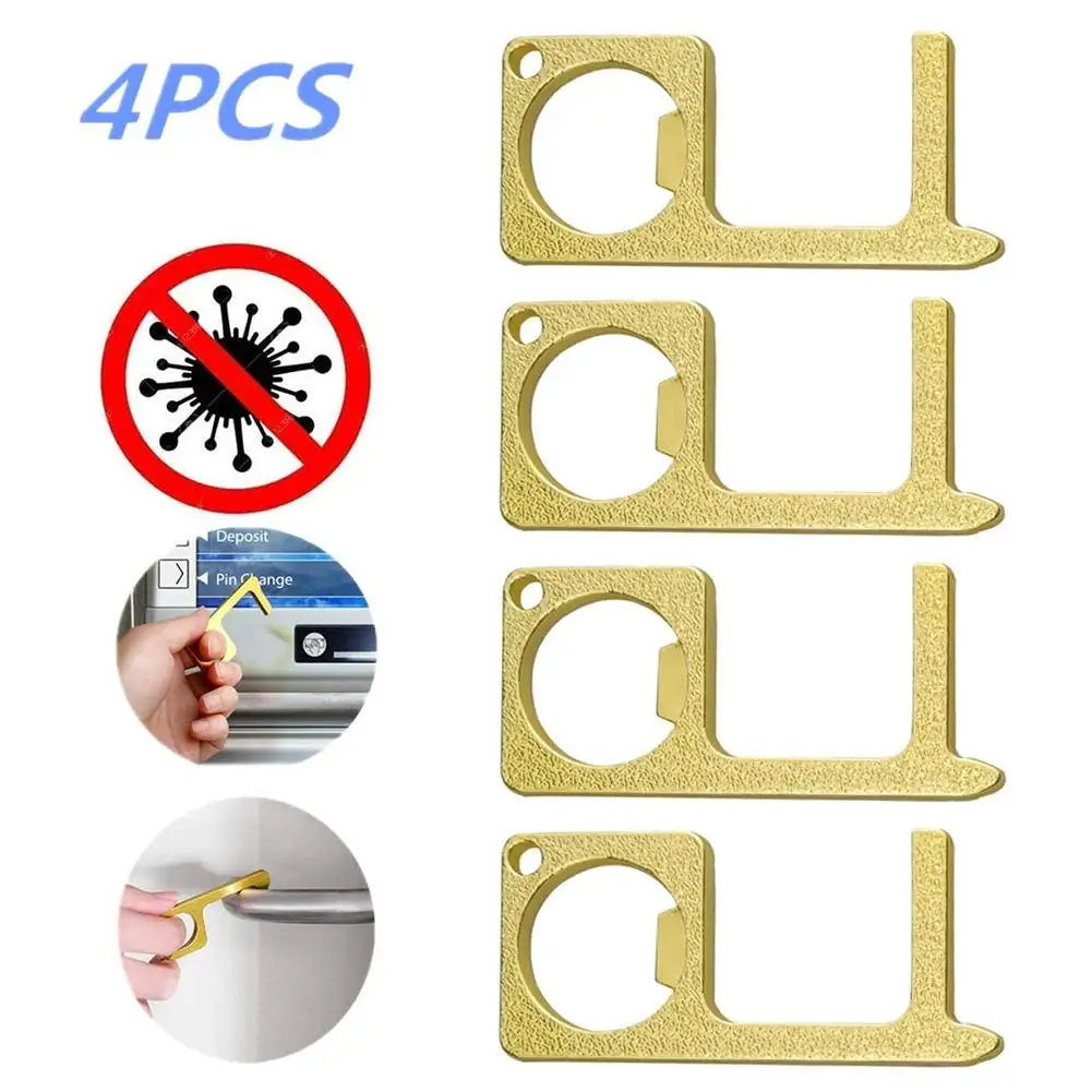 

4PC Portable Press Elevator Tool Hygiene Hand Alloy EDC Door Opener Door Handle Key Metal Portable Door Opener