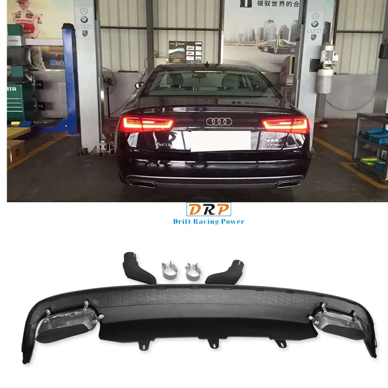 1 set of PP bumper diffuser& stainless steel square mouth car exhaust muffler tip tailpipe for Audi A6 in 2013- upgrade A6L