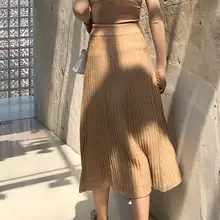 Женские Эластичные плиссированные юбки с высокой талией, офисные элегантные миди-юбки, имперские осенние и зимние утепленные вязаные юбки