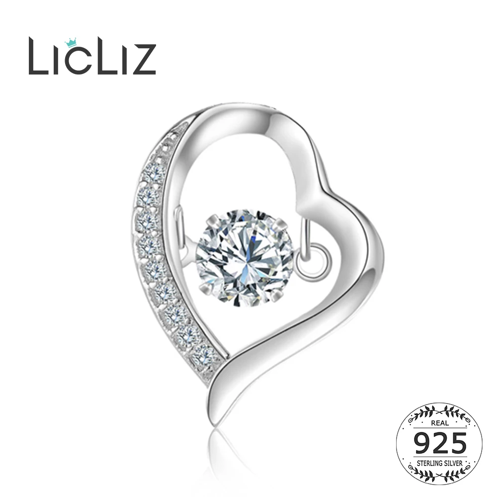 

LicLiz 925 Sterling Silver Pave CZ Zircon Diamond Heart Necklace Pendant for Women Hollow Heart Charm DIY Pendant Jewlery LP0237