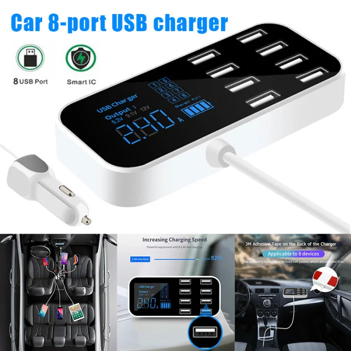 8 Порты и разъёмы быстрый USB Зарядное устройство 3,0 с светодиодный Дисплей Автомобильный USB ЗУ для мобильного телефона DQ-капля