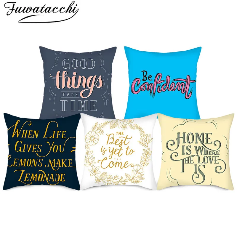 

Fuwatacchi Wake Up Words Pillow Cover Colorful Letter New Spring Cushion Cover for Home Sofa Decorative Throw Pillowcase 45*45cm