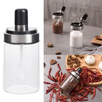 

Glass Spice Pots Dustproof Household Seasoning Jar Condiment Container With Spoon Lid Sealed Storage Bottle Kitchen Transparent