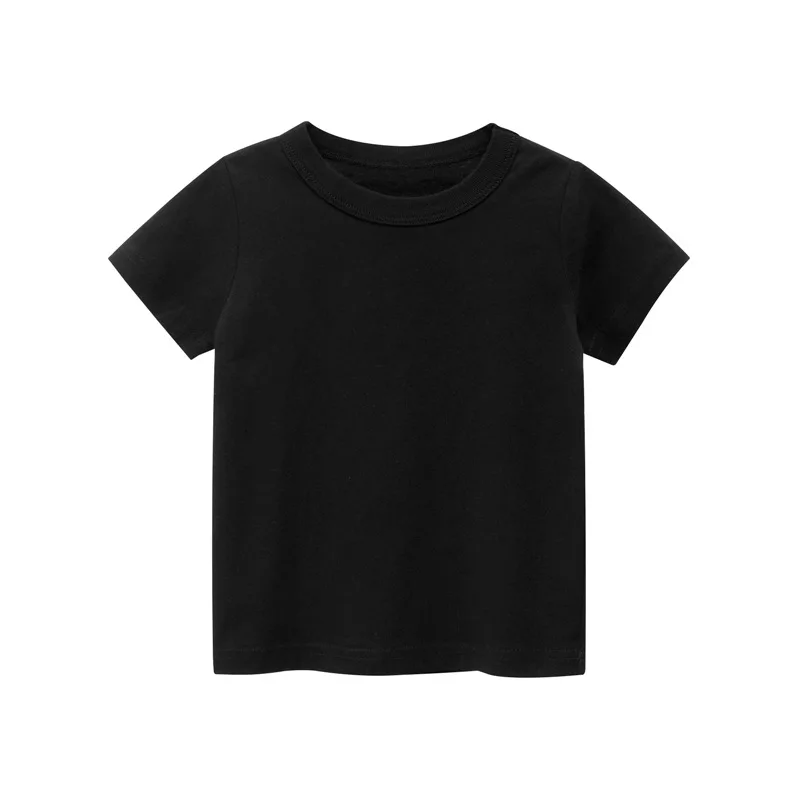 2024 Summer Girls Boys Solid T-Shirts Clothes 100% Pure Cotton Short Sleeve Yellow Red Green Kids UnderShirt Bottomming Clothing 6