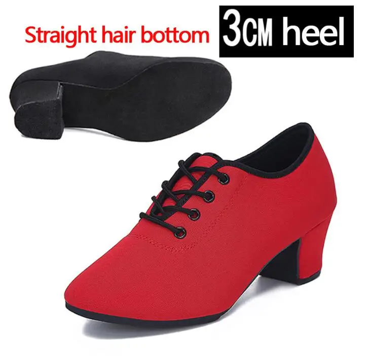 3CM Red 4 Женские черные туфли для латинских танцев оксфорды, кожа и резиновая подошва, не сужающийся книзу массивный каблук, Женская Современная обувь для латинских танцев высокий каблук 3-5 см - Цвет: 3CM Red 4