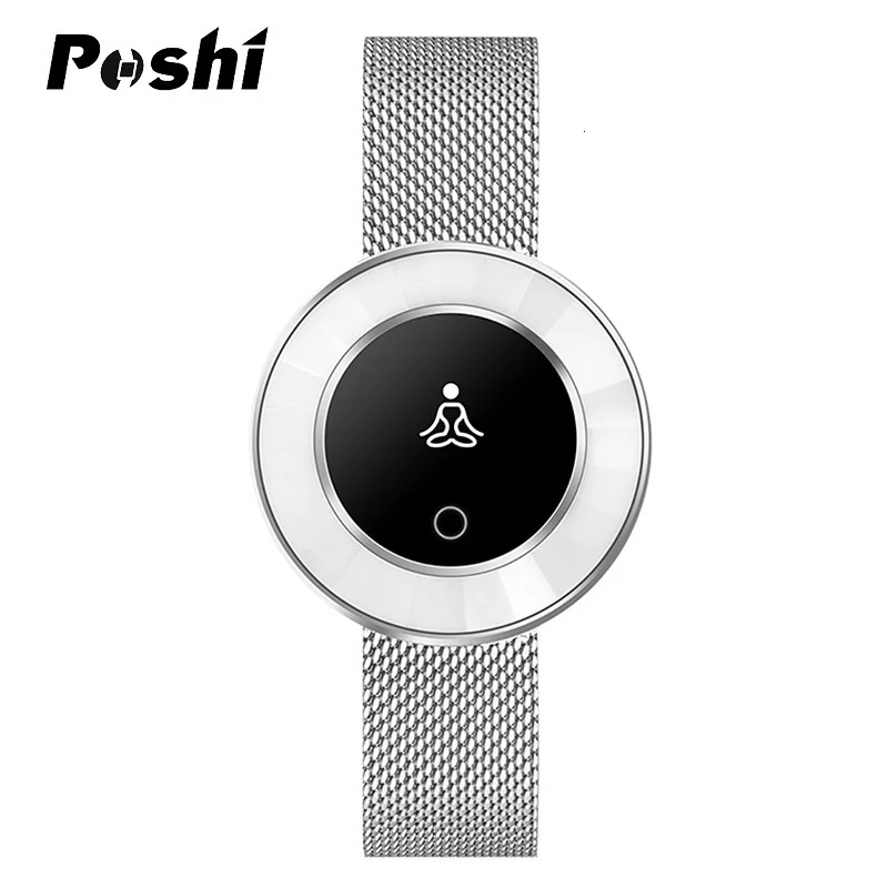 Silver OLED экран керамические Bluetooth Смарт часы для женщин сердечного ритма кровяное давление Браслет Водонепроницаемый женский спорт для Apple Iphone - Цвет: Silver
