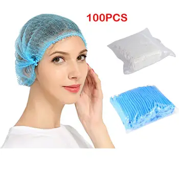 

100PCS Blue Non-woven Shower Caps Hat Disposable Bath Head Hair Cover Home Factory Hospital Work Anti-dust Hats