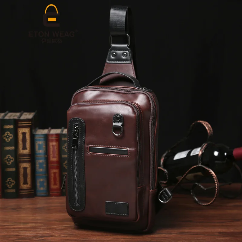 

Men's Fashion Crossbody Bag Theftproof Rotatable Button Open Leather Chest Bags Men Shoulder Bags Chest Waist Pack