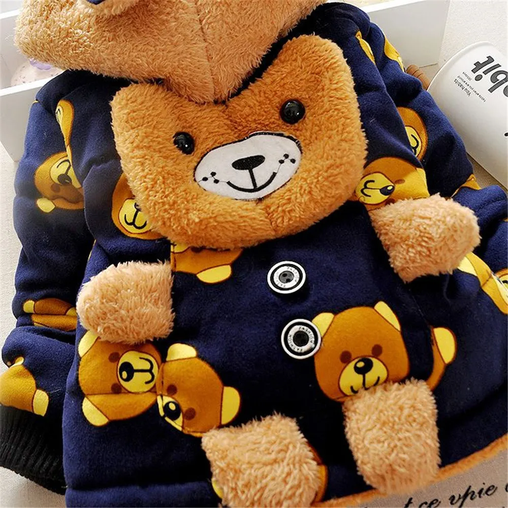 Зимняя брендовая детская одежда для мальчиков и девочек детская одежда детская плотная ватная куртка теплая верхняя одежда с подкладкой из хлопка с медведем из мультфильма