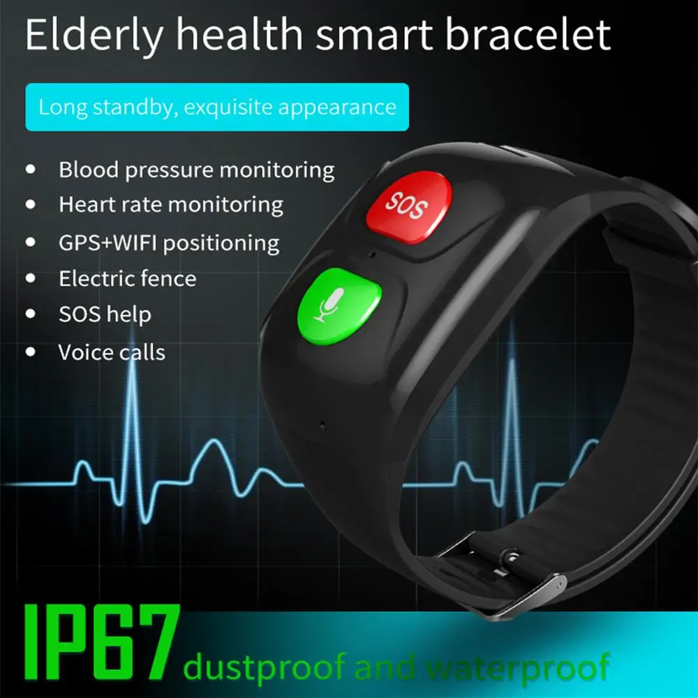 Pulsera inteligente SOS para ancianos, reloj inteligente con información GPS,  Bluetooth, control del ritmo cardíaco y del sueño, antipérdida