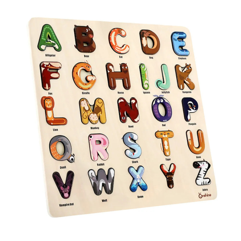 Alphabet Wooden Puzzle Board Boy Girl Educational Toy cartoon numeral Learning Education Interesting Wooden Toys #D