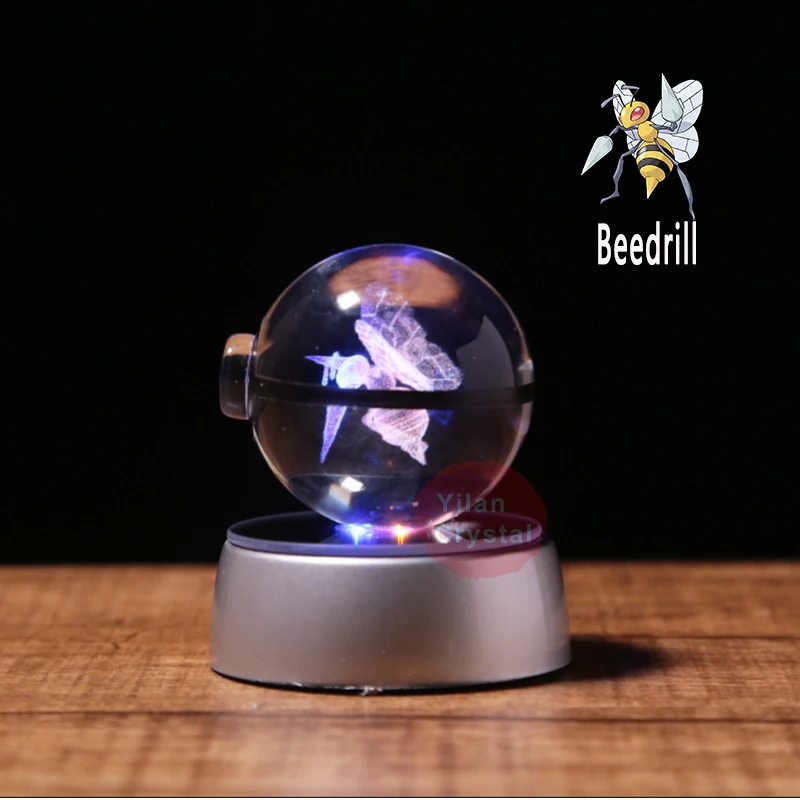 Beedrill Pokeball гравировальный круглый кристалл с черной линией красивый модный 50 мм *