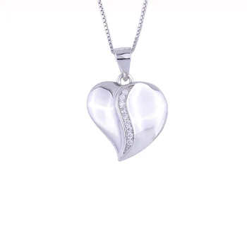 

925 Sterling Silver Zircon Wave Stripe Heart Necklace For Women 3D Big Heart Pendants Collar Fashion Jewelry Gifts