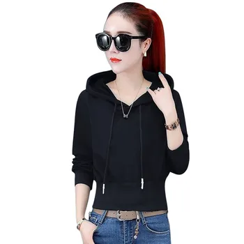 

Spring Autumn New Simple Casual Solid Color Pullover Hoodie Korean Style Long Sleeve Hooded Sweatshirt Jacket For Women
