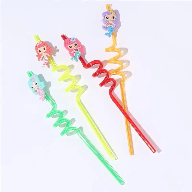 16PCS Flexible Swirl Straws Hard Mermaid Design Loop Straws Twists Straws Tubularis for Party