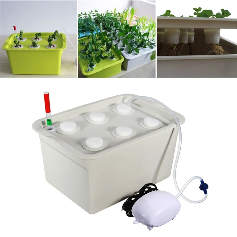 6 Holes Plant Site Tub Hydroponic System Grow Kit Garden Cabinet Box Grey 