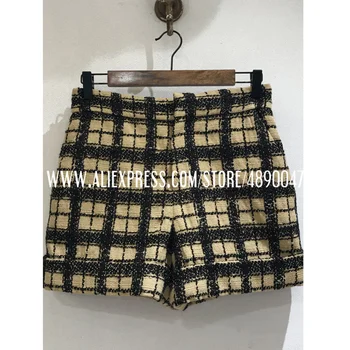 

Women's tweed shorts spring and autumn zipper shorts ladies retro shorts silk lining high quality 2020 new shorts