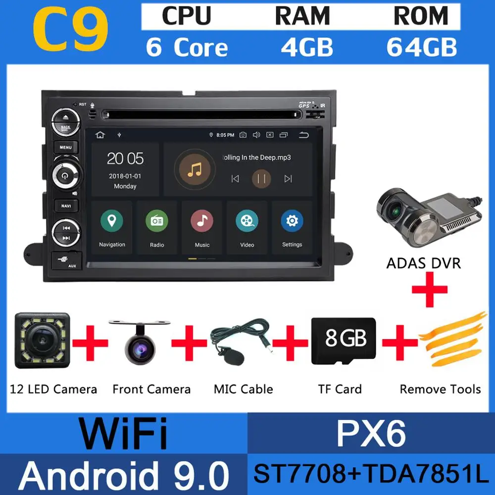 PX6 ADAS Android 9,0 PX6 4G+ 64G Автомобильный dvd-плеер для Ford Fusion Explorer Focus Edge Expedition Mustang Escape frestyle gps Радио CarPlay - Цвет: PX6 ADAS
