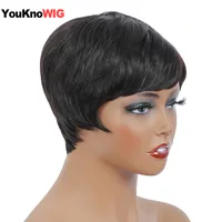 Perruque courte coupe pixie en cheveux humains pour femmes, perruques fabriquées à la machine avec frange, perruques brésiliennes en cheveux humains, perruques coupe pixie pas chères en promotion 5