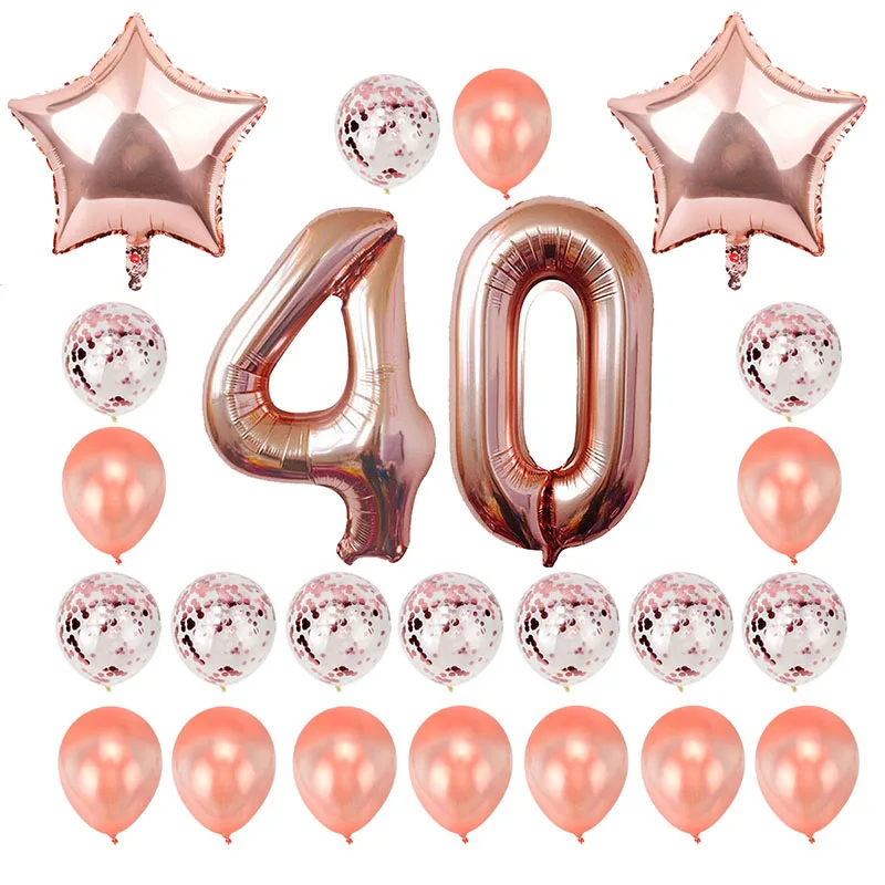24pcs rose gold 40 День Рождения Розовое Золото письмо с днем рождения фольги шары-цифры 40 баллонов 40-й день рождения украшения для взрослых 40 лет Декор - Цвет: 24pcs rose gold