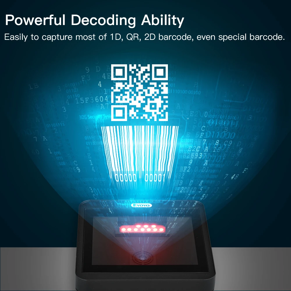 Eyoyo 2D Desktop Barcode Scanner, Omnidirectional Hands-Free Wired USB Big Barcode Reader 1D QR Screen Barcodes Scanning Scanner best scanner