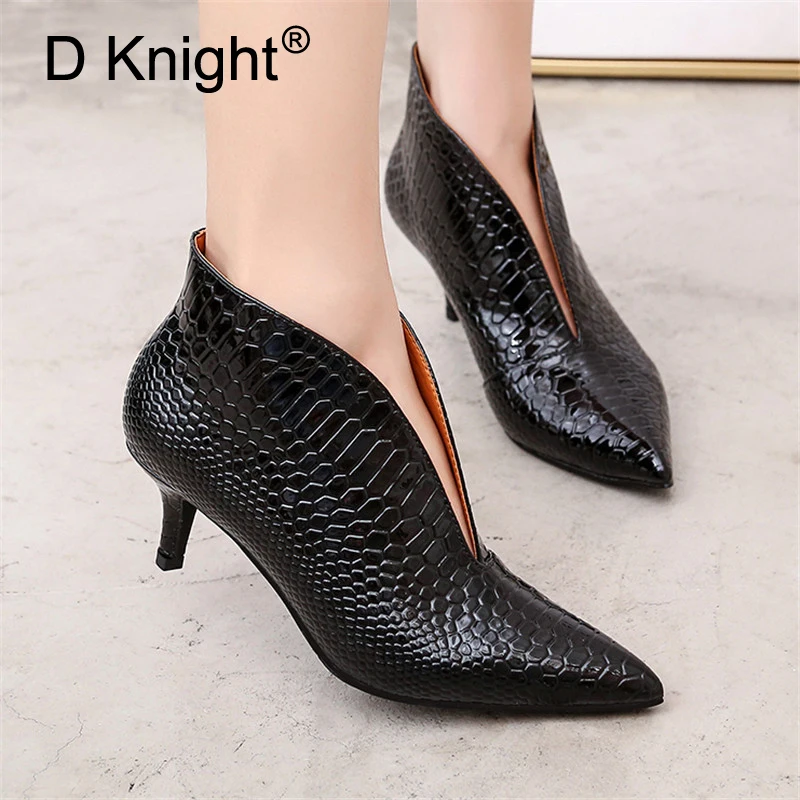 

Women's Pumps Elegant Pointed Toe Office Ladies Stilettos Pumps Shoes Woman Snake Patent Leather V Mouth Female High Heels Shoes