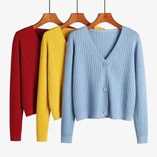 

Spring Autumn Outer Wear Gentle Style Short Knit Sweater Cardigan Women Casual Long Sleeve Sweater Coat