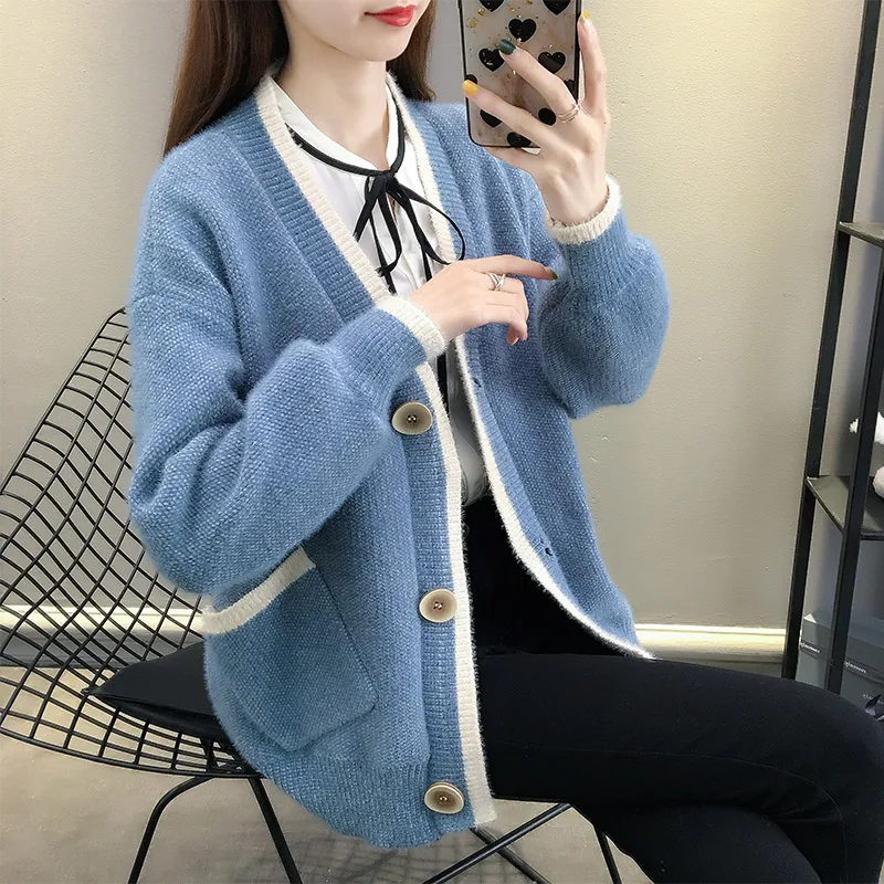 blue Fdfklak, новинка, ropa mujer, толстый теплый свитер для женщин, весна-осень, кардиган, свитера, Женский кашемировый джемпер, Женский вязаный свитер - Цвет: blue