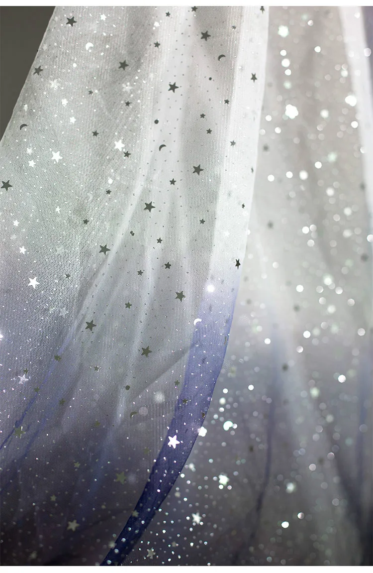 Soft Fabric Chiffon Fabric Sheer Dancing Dress Material Blue White Gradient Stars Gauze Sequin Mesh