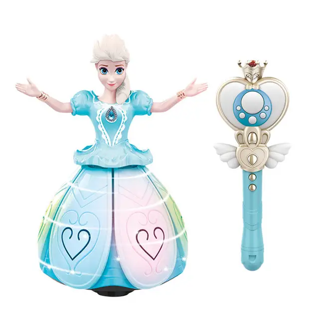 Princess Frozen Electric Dancing Toys Elsa Anna Doll with Wings Action Figure Rotating Projection Light Music Model Dolls 1