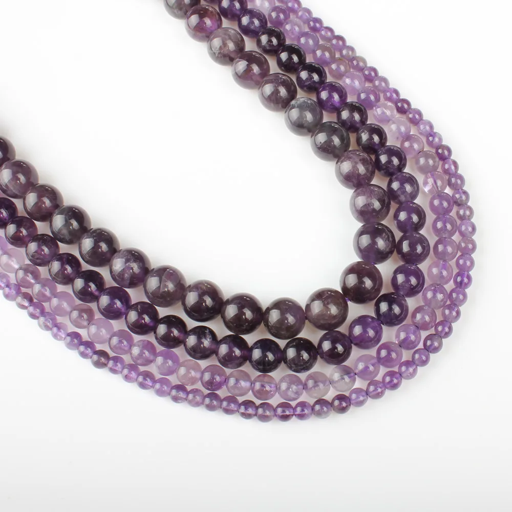 Natural Stone Loose Beads Purple Crystal Round Strand Semi-precious Jewelry Making Bracelet 4mm 6mm 8mm 10mm | Украшения и
