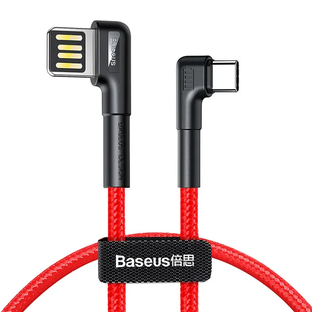 Baseus usb type-C кабель 3A Быстрая зарядка USB C Calbe двойной локоть type C кабель для samsung s9 s10 данных USB C игровой кабель провод USB - Цвет: Красный