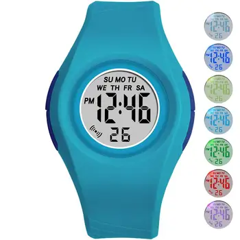

SYNOKE Kid Watch Colorful 7 LED Lights 50M Waterproof Luminous Alarm Chronograph Comfort Strap Wristwatch for Girls Boys