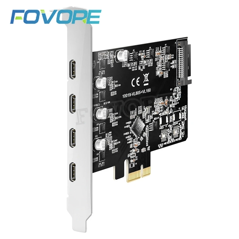 Плата расширения PCIe на 4 порта Type-C USB3.1 5 Гбит/с высокоскоростной адаптер типа C PCI e