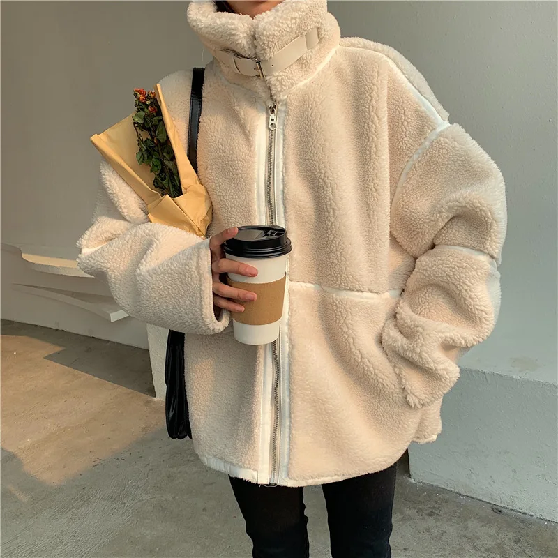 

Cotton-padded Clothes Cotton Coat Female Winter 2019 New Style Korean-style Students Loose-Fit Fur Stand Collar Thick Lamb's Woo