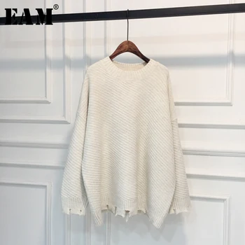 

[EAM] Burr Big Size Knitting Sweater Loose Fit Round Neck Long Sleeve Women Pullovers New Fashion Tide Autumn Winter 2020 1X422