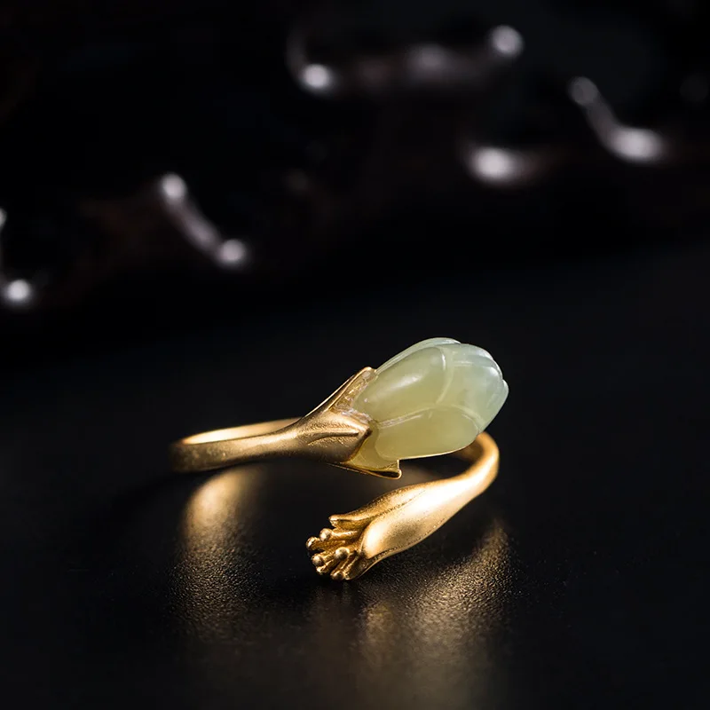S925 Серебряное кольцо с орхидеей женское модное креативное Золотое Открытое кольцо в китайском стиле