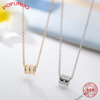 

POFUNUO 925 Sterling Silver Lucky Beads Pendant Necklace Young Girls Luxury Elegant Gift Fine Jewelry Cute Transfer Wheel Choker