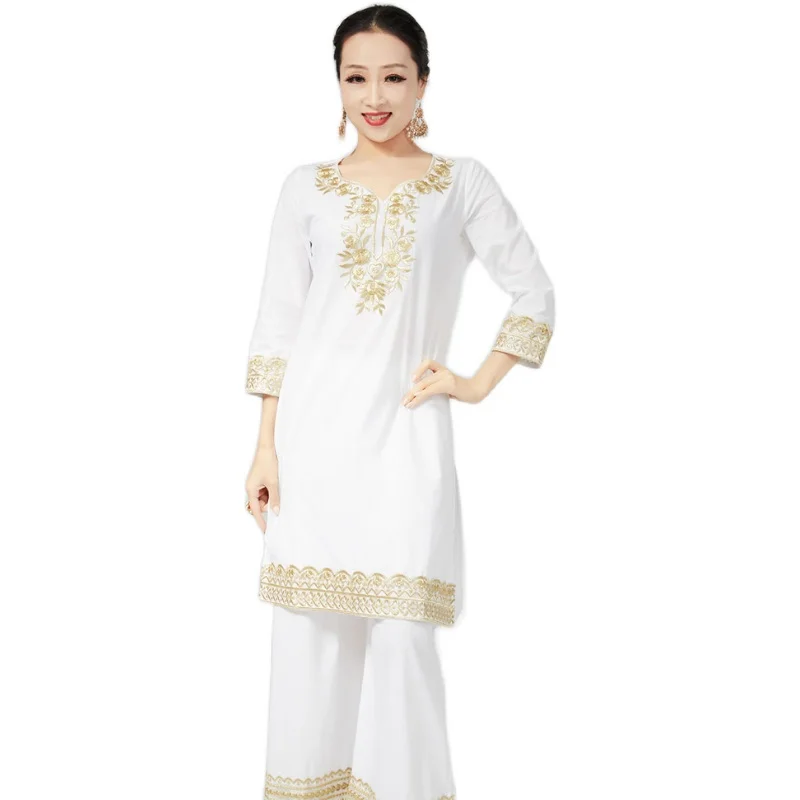 2020 New India Traditional Tops For Woman Ethnic Styles Print Sets Cotton Daily Elegent Lady Top Pants Two Pieces white midi dress summer women sexy elegent party female fashion slim clothes vestidos lady prom dress