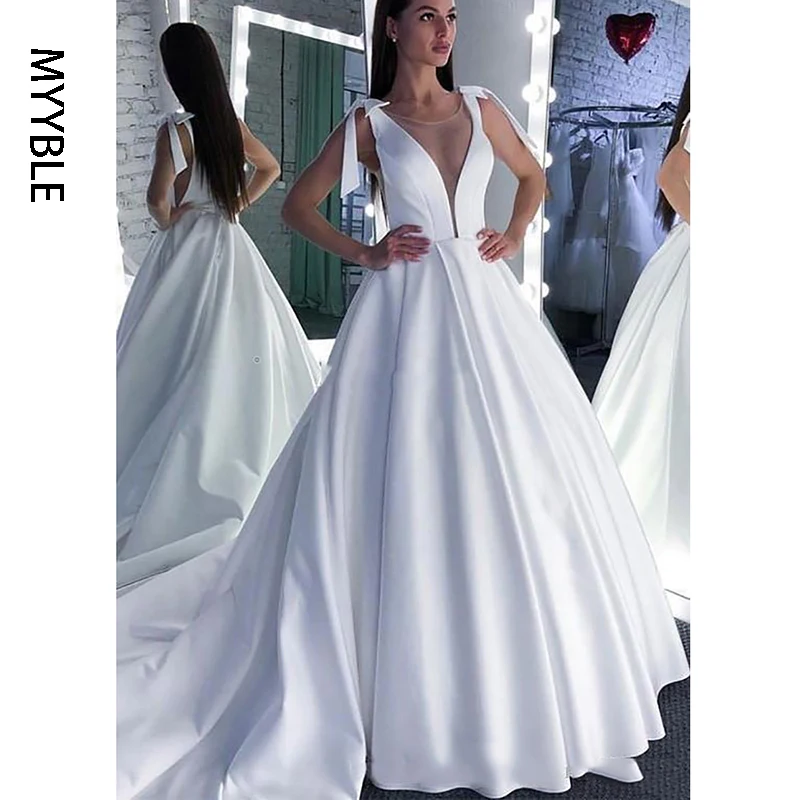 MYYBLE свадебное платье кружевное ТРАПЕЦИЕВИДНОЕ Элегантное Атласное длинное винтажное свадебное платье принцессы сексуальное свадебное платье на заказ